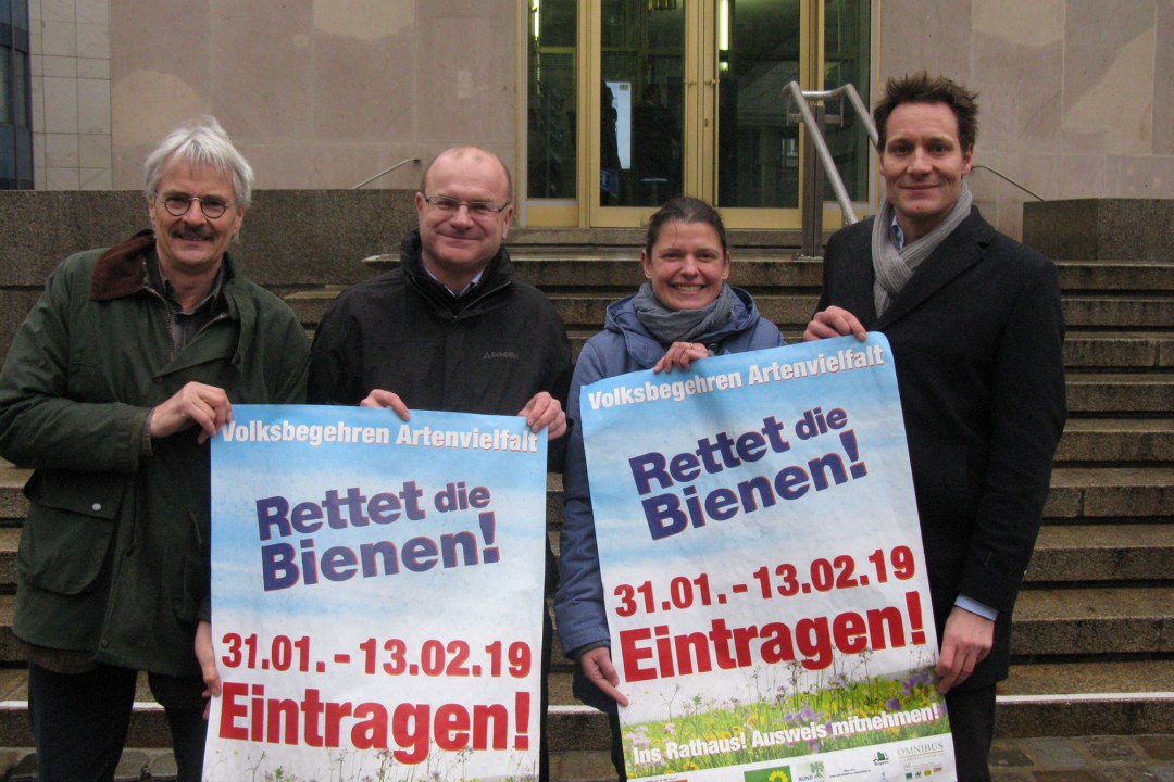 Sprecher des Volksbegehrens: Richard Mergner (BN), Norbert Schäffer (LBV), Agnes Becker (ÖDP), Ludwig Hartmann (Grüne) | © Matthias Luy