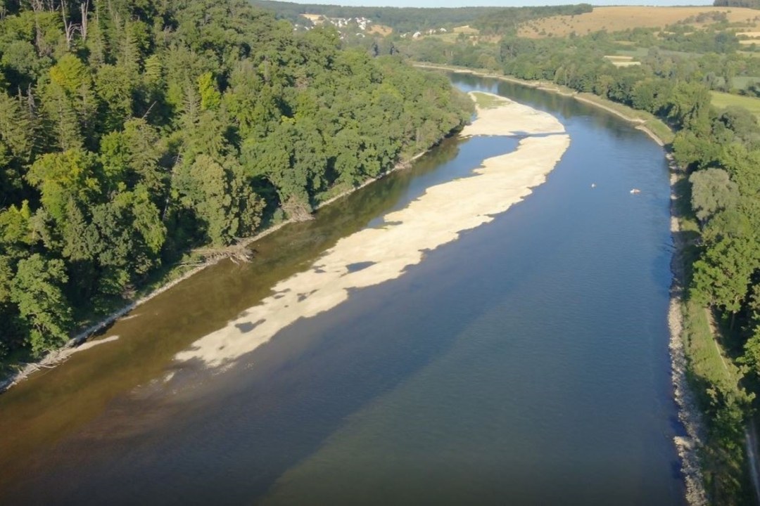 Luftaufnahme der Donau mit sandiger Insel | © LBV