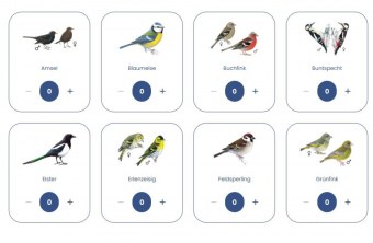Illustrationen verschiedener Vögel wie Amsel und Blaumeise für die Aktion "Stunde der Wintervögel" vom LBV.