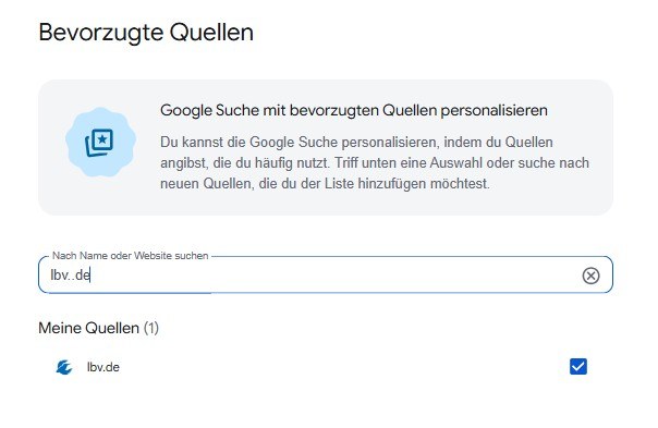 Die Google-Suche zeigt bevorzugte Quellen, darunter lbv.de des Landesbunds für Vogel- und Naturschutz in Bayern e. V.