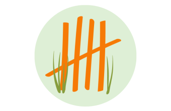 Fünf illustrierte Zählstriche auf einem grünen Hintergrund