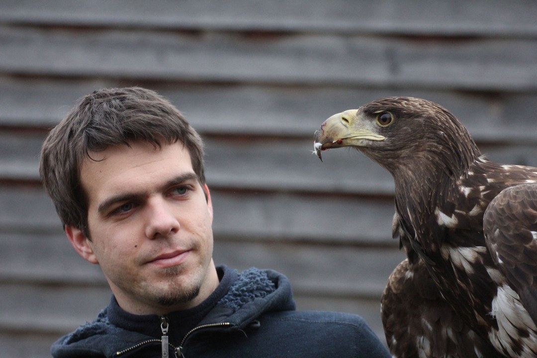 Ein junger Seeadler sitzt auf Ferdinand Baers Arm | © Ferdinand Baer