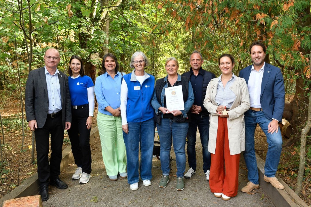 Gruppenfoto bei der Übergabe der ÖkoKids-Urkunde an die Kita hippo campus Zunftstraße | © Bayerisches Staatsministerium für Umwelt und Verbraucherschutz