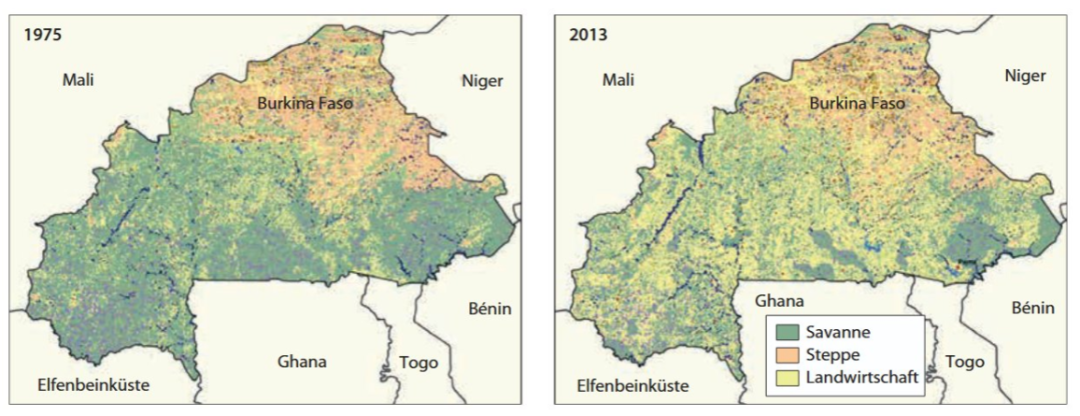 Landwirtschaftliche Intensivierung in Burkina Faso zeigt Veränderungen zwischen 1975 und 2013 | © Franz Bairlein