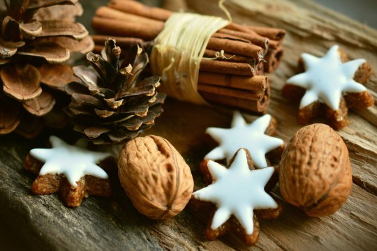 Zimtstangen, Zimtsterne, Tannenzapfen und Walnüsse als nachhaltiger Weihnachtsschmuck | © congerdesign