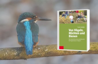 Eisvogel mit LBV-Buch auf der rechten Seite | © André Turiaux