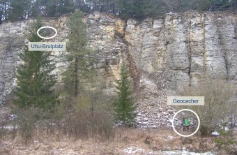 Geocacher in der nähe eines Uhu-Brutplatzes | © Christiane Geidel