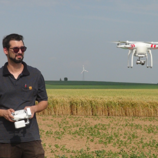 Kopter im Einsatz auf einem Feld zur Wiesenweihenkontrolle | © J. Fidyka