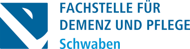 Das Logo der Fachstelle für Demenz und Pflege Schwaben zeigt blaue Schrift auf weißem Hintergrund.