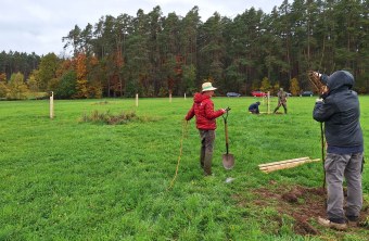 Freiwillige pflanzen Obstbäume in Abenberg, unterstützt vom LBV für den Naturschutz und die Biodiversität | © Leonie Gloss