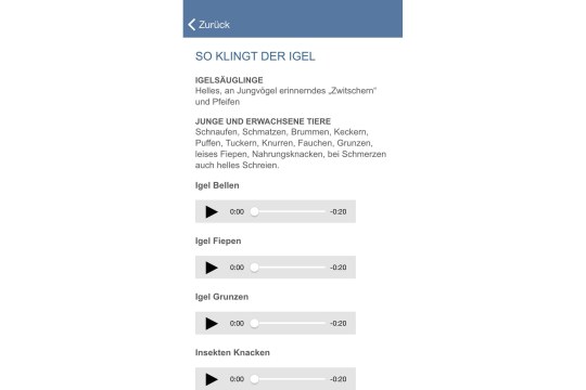 Menü Igelgeräusche der Igel in Bayern-App | © LBV, BR