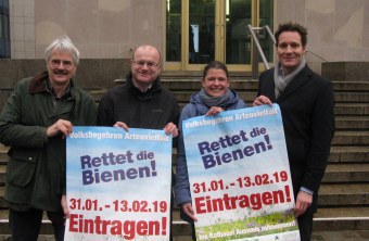 Sprecher des Volksbegehrens: Richard Mergner (BN), Norbert Schäffer (LBV), Agnes Becker (ÖDP), Ludwig Hartmann (Grüne) | © Matthias Luy